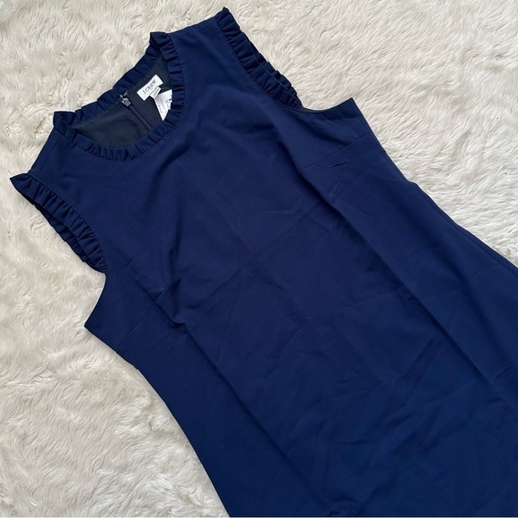 J. Crew Factory Dress Ruffleneck Suit Above Knee Antique Navy Blue 10 NWT New - Picture 5 of 12